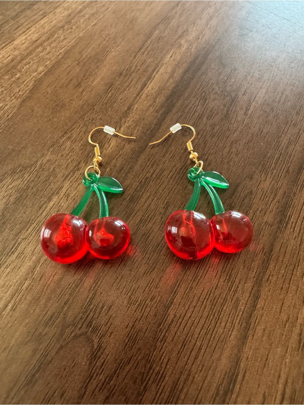 Playful Red Cherry Drop Earrings with Green Stems
